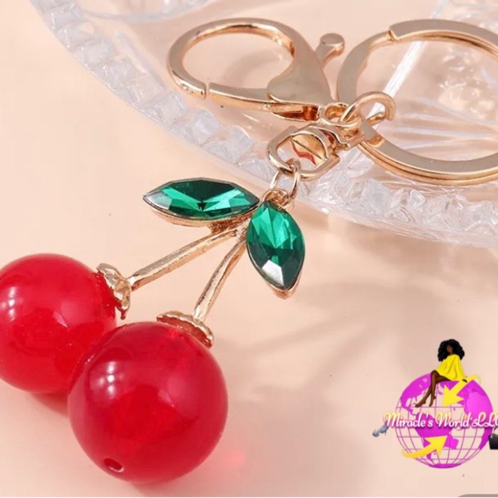 Cherry Keychain with Gold Accents
